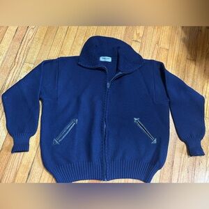 Guernsey Sweater XL Blue 100% New Wool Fisherman Knit British Isles Men Full Zip